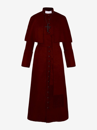 レッド ブラックヴィンテージトップオーバーコートレトロソリッドカラー司祭衣装司祭中世レトロオーバーコート衣装 バーガンディ