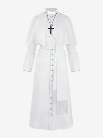 ホワイト ブラックヴィンテージトップオーバーコートレトロソリッドカラー司祭衣装司祭中世レトロオーバーコート衣装 バーガンディ