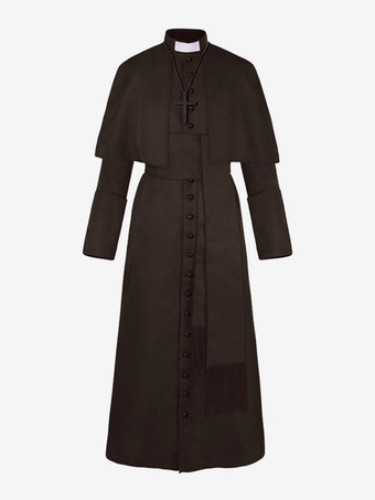 ブラウン ブラックヴィンテージトップオーバーコートレトロソリッドカラー司祭衣装司祭中世レトロオーバーコート衣装 バーガンディ