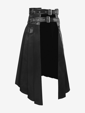 黒ヴィンテージスカートレトログロメットスチームパンクゴシック非対称プリーツスカートレトロ衣装