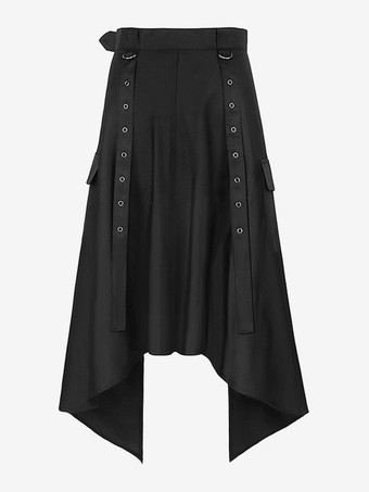 メンズ ブラック ヴィンテージ スカート レトロ ポリエステル グロメット レトロ ゴシック コスチューム