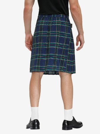 ブルーヴィンテージスカートスコットランド国民祭スカートメンズチェック柄プリーツスカートダンスドレス衣装