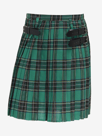グリーン ブルーヴィンテージスカートスコットランド国民祭スカートメンズチェック柄プリーツスカートダンスドレス衣装