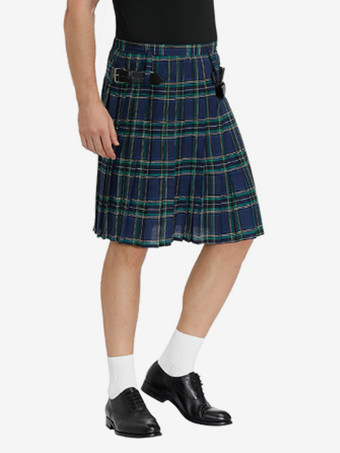 ブルーヴィンテージスカートスコットランド国民祭スカートメンズチェック柄プリーツスカートダンスドレス衣装