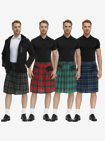 ブルーヴィンテージスカートスコットランド国民祭スカートメンズチェック柄プリーツスカートダンスドレス衣装
