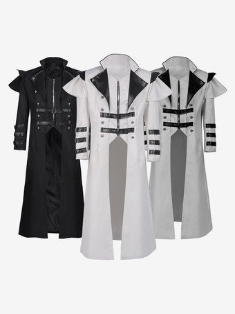 グレイホワイトヴィンテージトップレトログロメット長袖中世宮殿宴会着用ジッパーロングゴシックコート