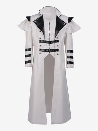 ホワイト ホワイトヴィンテージトップレトログロメット長袖中世宮殿宴会着用ジッパーロングゴシックコート