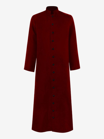 ワインレッド ブラックヴィンテージレトロポリエステルボタン長袖中世修道士のローブ魔術師の制服司祭の教会の服 バーガンディ