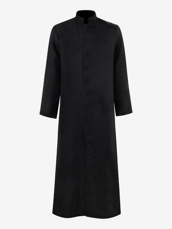 ブラックヴィンテージレトロポリエステルボタン長袖中世修道士のローブ魔術師の制服司祭の教会の服