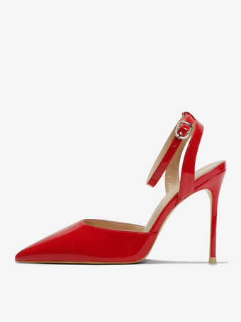 ブラック ハイヒール レディース ポインテッドトゥ アンクル ストラップ パンプス