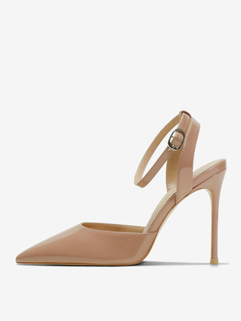 ブラック ハイヒール レディース ポインテッドトゥ アンクル ストラップ パンプス