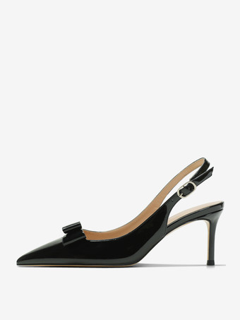 Women's Slingback Heels Black Pointed Toe Bow Detail Dress Shoes