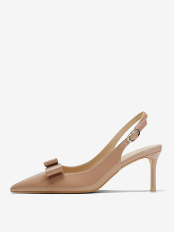 Women's Slingback Heels Black Pointed Toe Bow Detail Dress Shoes