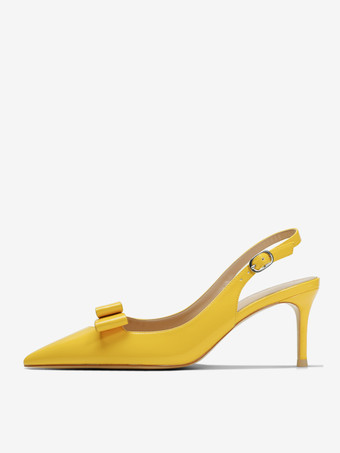 Women's Slingback Heels Black Pointed Toe Bow Detail Dress Shoes