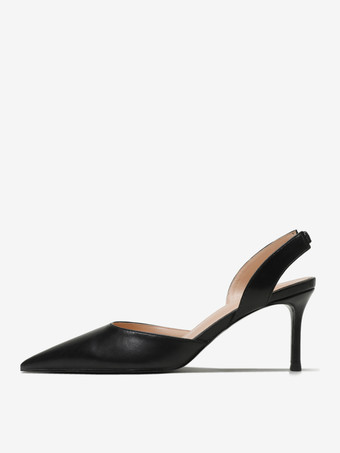 レディース ブラック ヒール ポインテッドトゥ スティレットヒール スリングバック パンプス