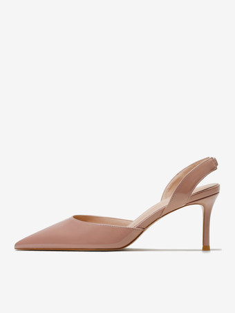 レディース ブラック ヒール ポインテッドトゥ スティレットヒール スリングバック パンプス