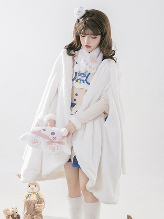 Sweet Lolita Poncho White Polyester Plaid Fall Lolita Outwears