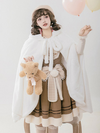 Sweet Lolita Poncho White Polyester Plaid Fall Lolita Outwears