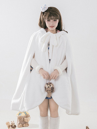 Sweet Lolita Poncho White Polyester Plaid Fall Lolita Outwears