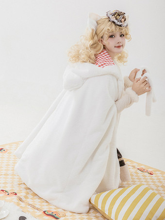Sweet Lolita Poncho White Polyester Plaid Fall Lolita Outwears