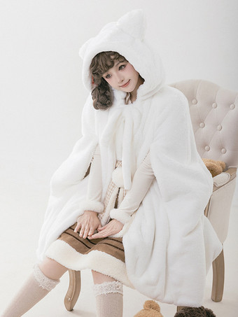 Sweet Lolita Poncho White Polyester Plaid Fall Lolita Outwears