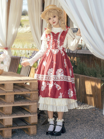 BurgunderrotSüßes Lolita-Kleid aus Velours ärmellos süßes Lolita-Kleid