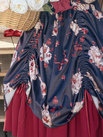 Classical Lolita Dress Velour Long Sleeves Floral Print Lolita Dresses Classic Black