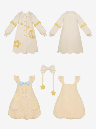 甘いロリータ衣装アプリコットリボンフリル星プリントノースリーブオーバーコートジャンパー