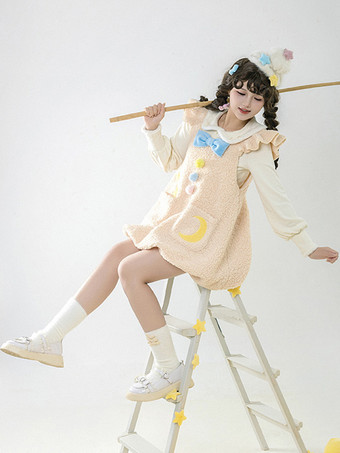 甘いロリータ衣装アプリコットリボンフリル星プリントノースリーブオーバーコートジャンパー