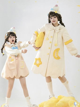 甘いロリータ衣装アプリコットリボンフリル星プリントノースリーブオーバーコートジャンパー