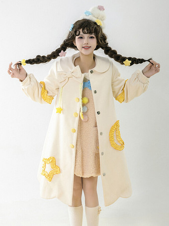 甘いロリータ衣装アプリコットリボンフリル星プリントノースリーブオーバーコートジャンパー