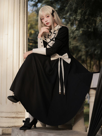   Gothic Lolita Kleider Schleifen Rüschen Schwarz Schwarz