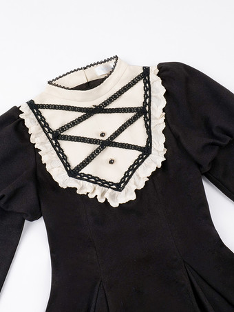   Gothic Lolita Kleider Schleifen Rüschen Schwarz Schwarz