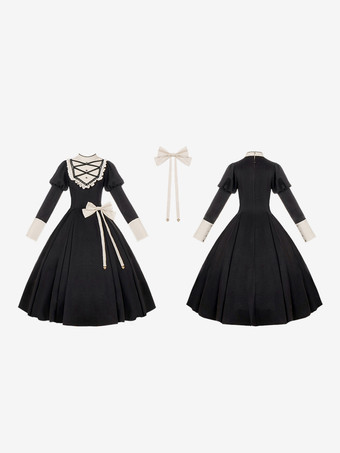   Gothic Lolita Kleider Schleifen Rüschen Schwarz Schwarz