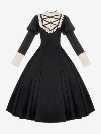   Gothic Lolita Kleider Schleifen Rüschen Schwarz Schwarz