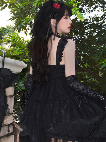 ゴスロリ ドレス フリル レース ブラック アプリコット