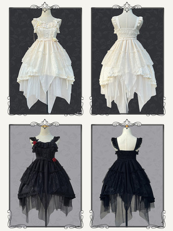 ゴスロリ ドレス フリル レース ブラック アプリコット