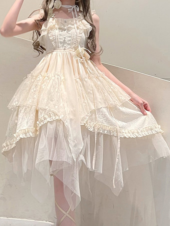 ゴスロリ ドレス フリル レース ブラック アプリコット