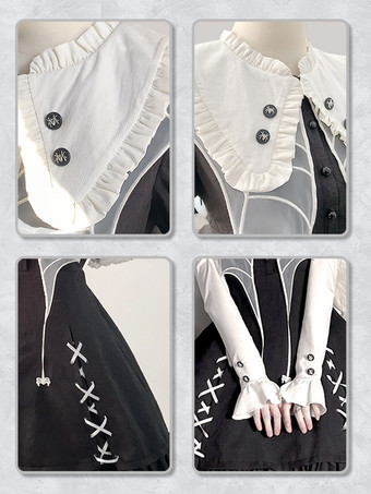 ゴシックロリータ ドレス フリル カラーブロック ブラック ブラック