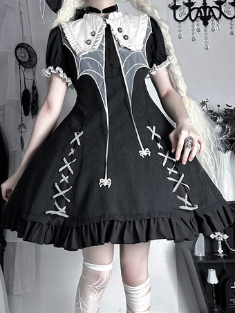 ゴシックロリータ ドレス フリル カラーブロック ブラック ブラック