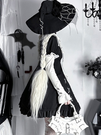 ゴシックロリータ ドレス フリル カラーブロック ブラック ブラック