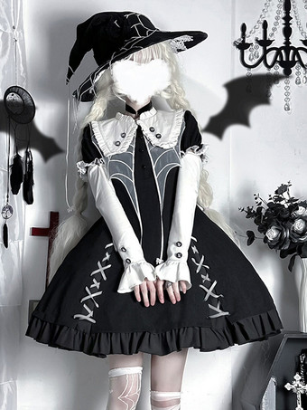 ゴシックロリータ ドレス フリル カラーブロック ブラック ブラック