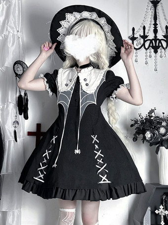 ゴシックロリータ ドレス フリル カラーブロック ブラック ブラック