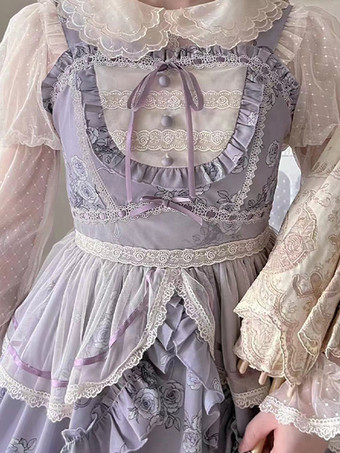 スイートロリータドレスポリエステルノースリーブジャンパーロリータドレス