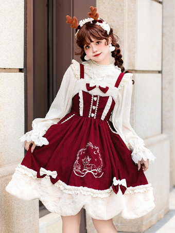 スイートロリータドレス コーデュロイノースリーブジャンパーロリータドレス