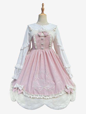 ピンクスイートロリータドレス コーデュロイノースリーブジャンパーロリータドレス