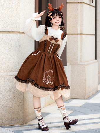 スイートロリータドレス コーデュロイノースリーブジャンパーロリータドレス