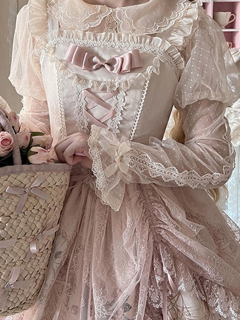 Lolita-Kleider Tea-Party-Stil Lolita-Rock Rüschen ärmellos Jacquard ROKOKO-Stil Blumendruck Aprikose