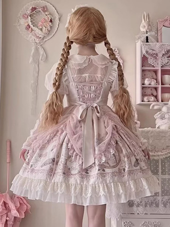 Lolita-Kleider Tea-Party-Stil Lolita-Rock Rüschen ärmellos Jacquard ROKOKO-Stil Blumendruck Aprikose