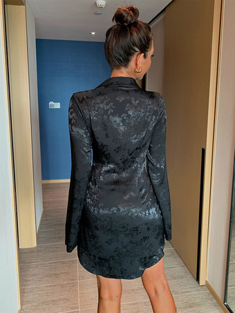 ブラック シャツ ドレス フローラル ジャカード ベルト付き ビジネス カジュアル ミニ ドレス